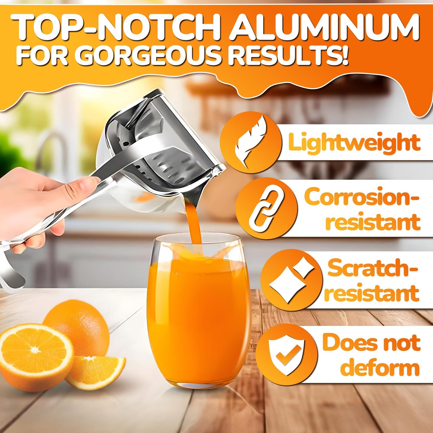 Aluminum Alloy Fresh Fruit Juice Extractor - Hand Juicer Squeezer, Non-Slip Ergonomic Grip, Easy to Use & Clean, 23.5cmLength with 0.6L Capacity - Efficient Extraction of Citrus, and Other Fruits23.5*14*10.3cm