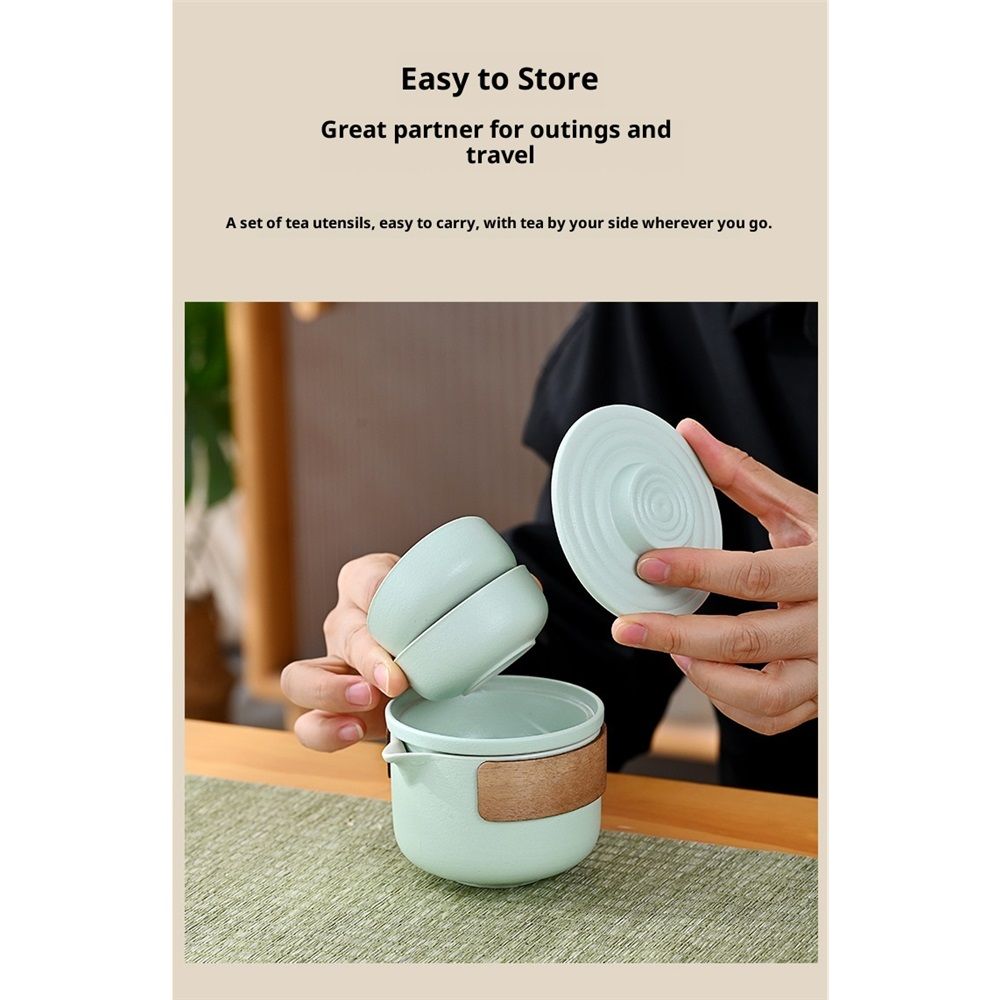 Mini Travel Ceramic Tea Pot Set Kung Fu Teapot, 1 Pot 2 Cups Porcelain Teacup with Tea Infuser Portable Bag for Outdoor Picnic Hotel