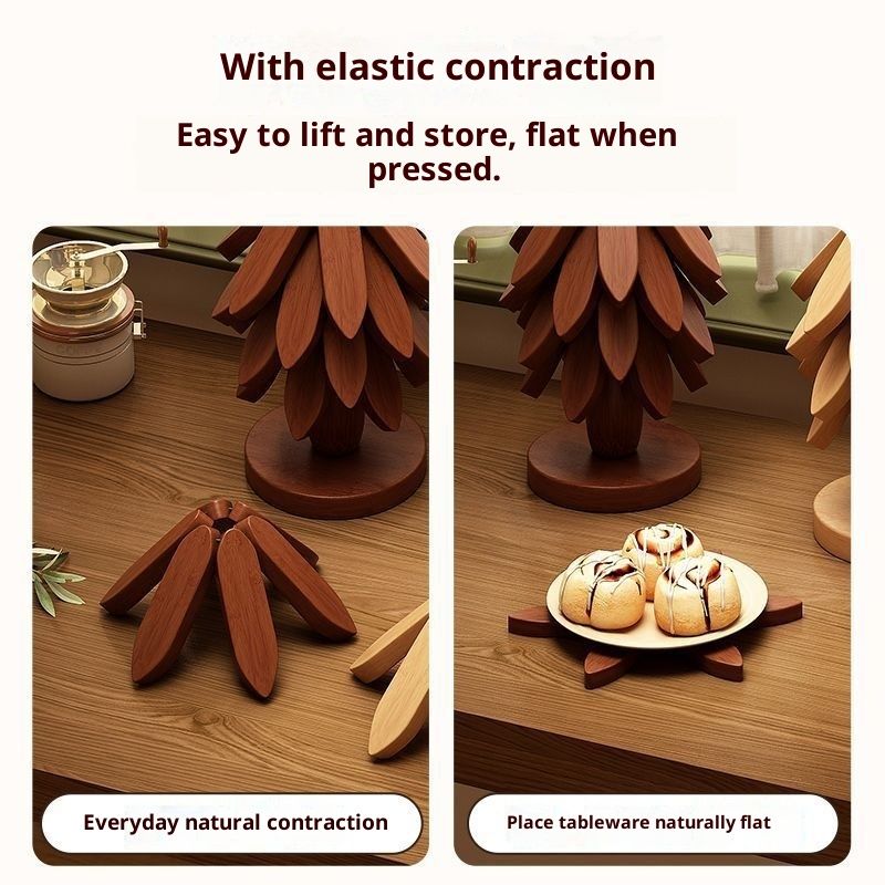 Wooden Trivets for Hot Dishes, 4 Wooden Tree-Trivet Set, Wood Coasters Like Christmas-Tree,  for Coffee Table, Kitchen Table Decor