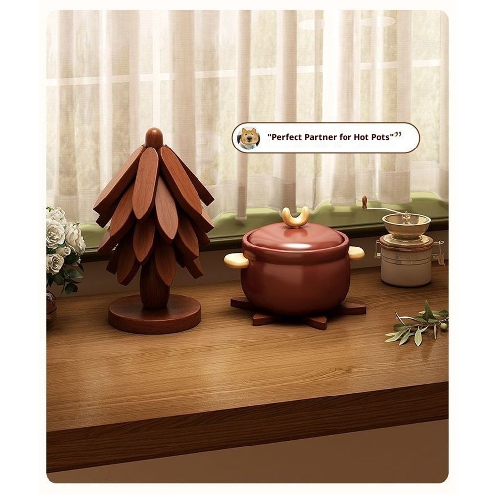 Wooden Trivets for Hot Dishes, 4 Wooden Tree-Trivet Set, Wood Coasters Like Christmas-Tree,  for Coffee Table, Kitchen Table Decor