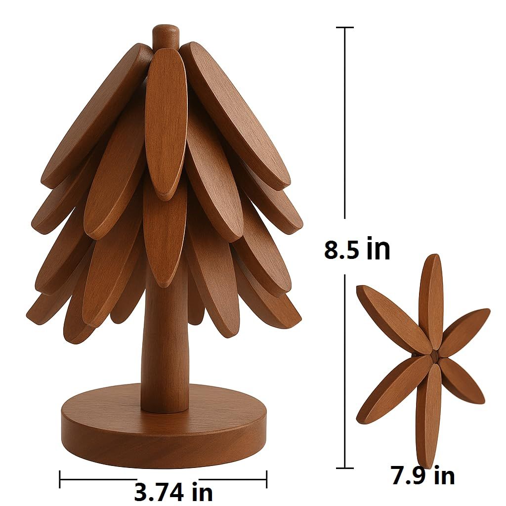 Wooden Trivets for Hot Dishes, 4 Wooden Tree-Trivet Set, Wood Coasters Like Christmas-Tree,  for Coffee Table, Kitchen Table Decor
