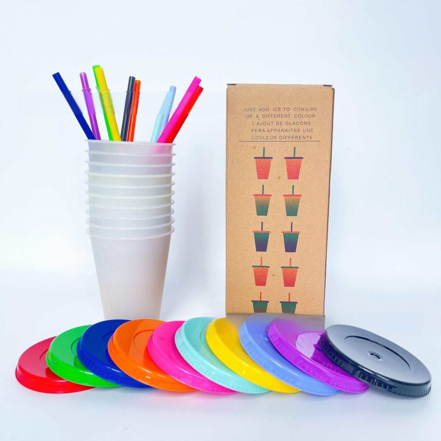 Color Changing Cups, 10 Pack 16oz Plastic Tumblers, Reusable Iced Coffee & Smoothie Cups with Lids and Straws for Parties and Travel