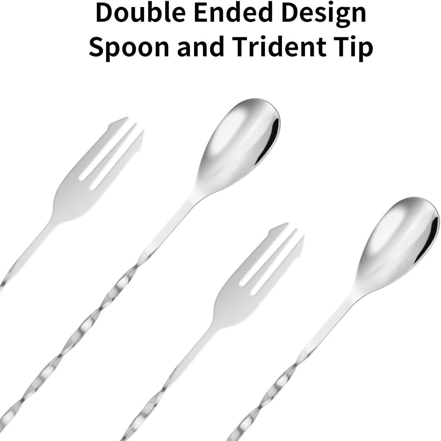 Bar Spoon Cocktail Mixing Spoon - 2pcs Cocktail Stirrers Long Handle 12.6 Inches, Stainless Steel Long Drink Stirrers with Trident Tip