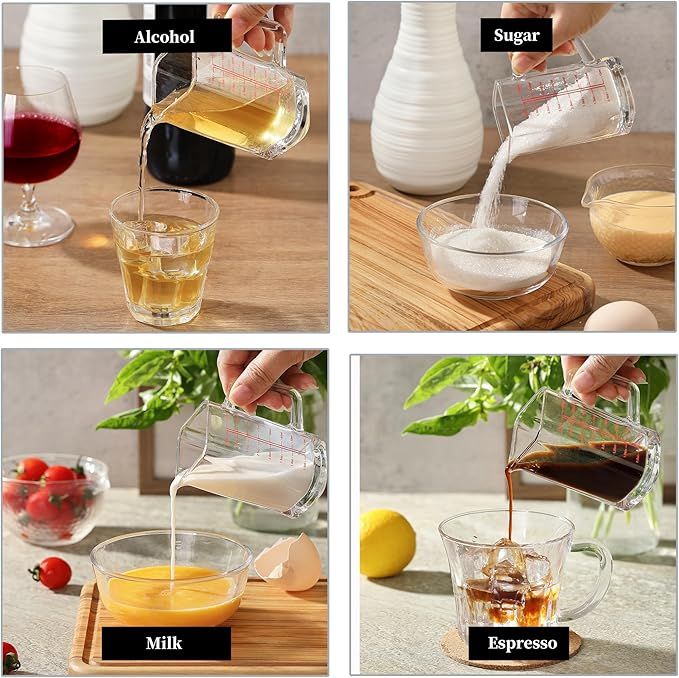 Shot Glass Measuring Cup, 4 OZ Espresso Measuring Glass with Handle and V-Shaped Spout, Small Measuring Cup with Thick Bottom for Baking Cocktail and Coffee
