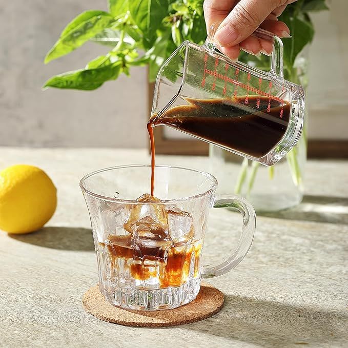 Shot Glass Measuring Cup, 4 OZ Espresso Measuring Glass with Handle and V-Shaped Spout, Small Measuring Cup with Thick Bottom for Baking Cocktail and Coffee