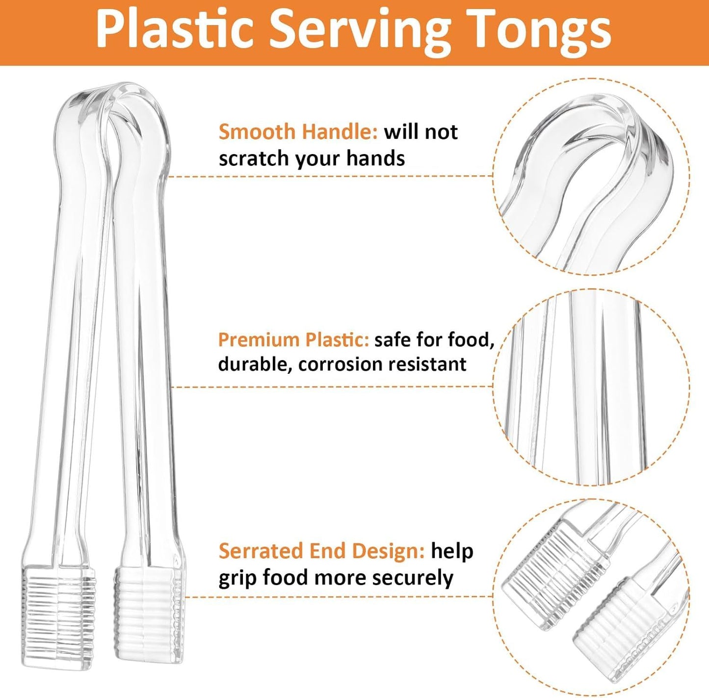 10 Pcs Plastic Buffet Serving Tongs, Clear Kitchen Tongs Mini Serving Utensil Tongs for Food Ice Salad Buffet Barbecue Cookies, 6.3 Inches