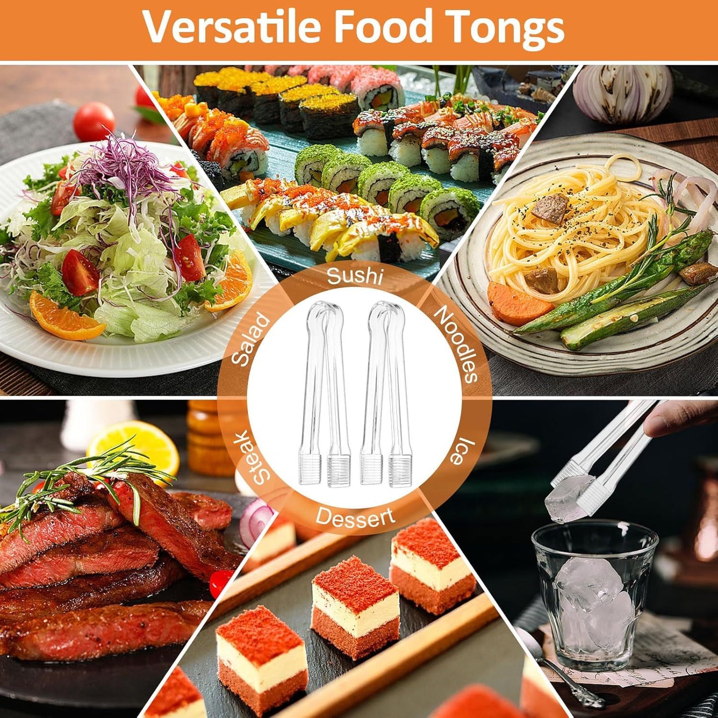 10 Pcs Plastic Buffet Serving Tongs, Clear Kitchen Tongs Mini Serving Utensil Tongs for Food Ice Salad Buffet Barbecue Cookies, 6.3 Inches