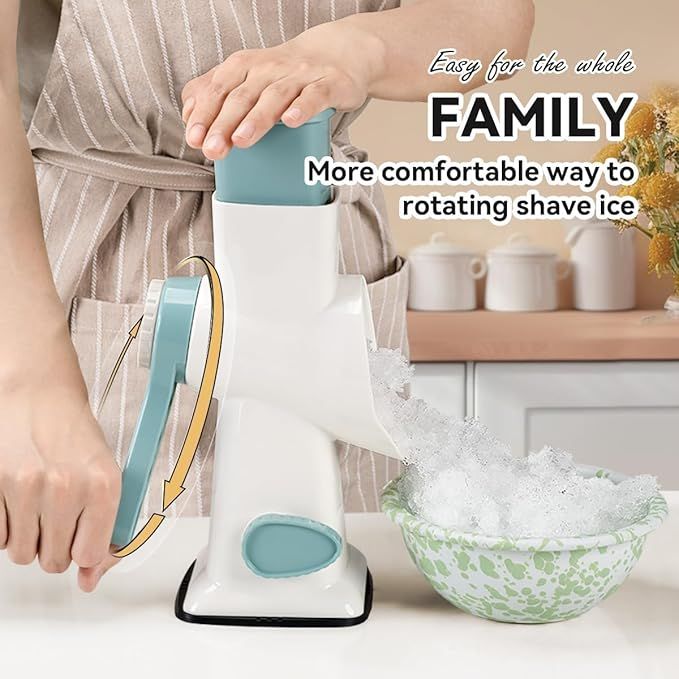 Rotary Ice Shaver Manual White - Stainless Steel Blade, Quick Labor-Saving Handle, Safe Stable Suction Base, Home Using Snow Cone Machine for All Ice Cubes
