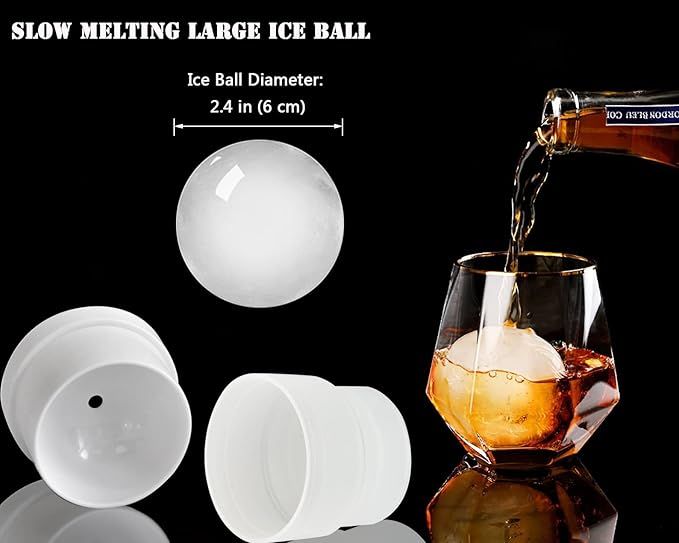Ice Ball Maker Mold - Set of 3, Round Ice Cube Mold, 2.4 Inch Sphere Ice Cubes for Whiskey, Cocktails, Bourbon (3, White)
