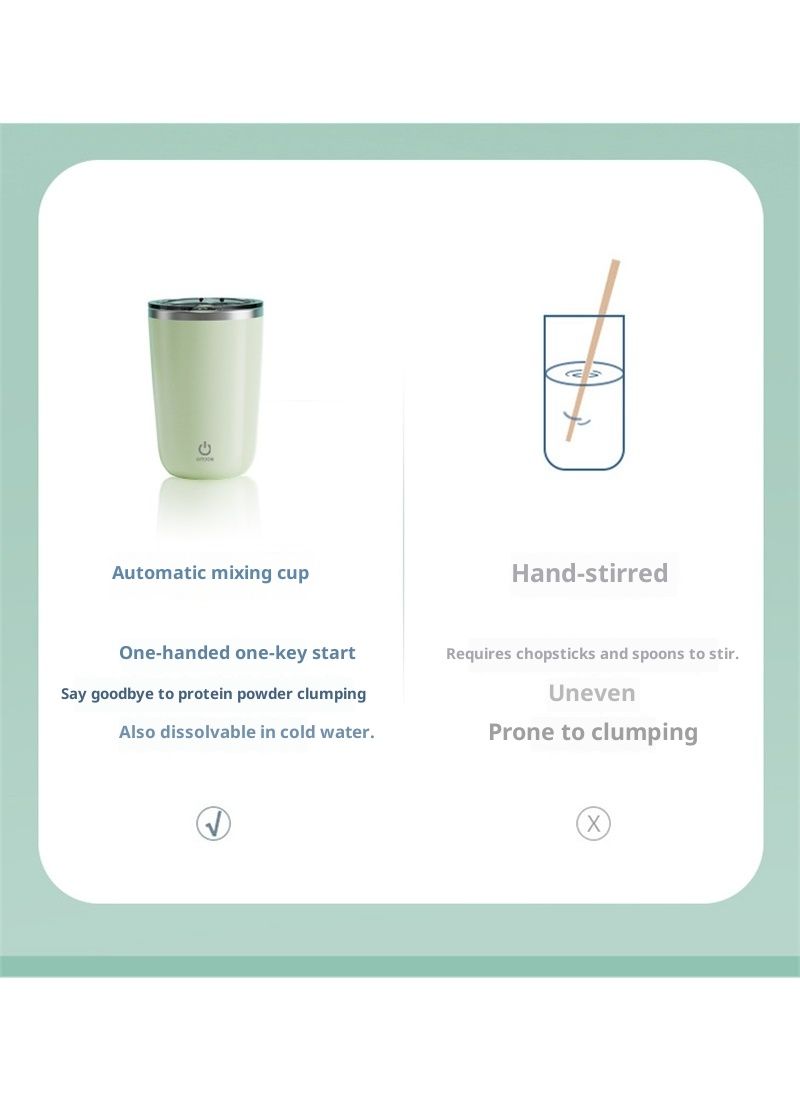 Self Stirring Mug, Electric Mixing Cup Magnetic Rechargeable Auto Mug Coffee Rotating Home Office Travel Suitable for Coffee/Milk/Cocoa (Green350ml)