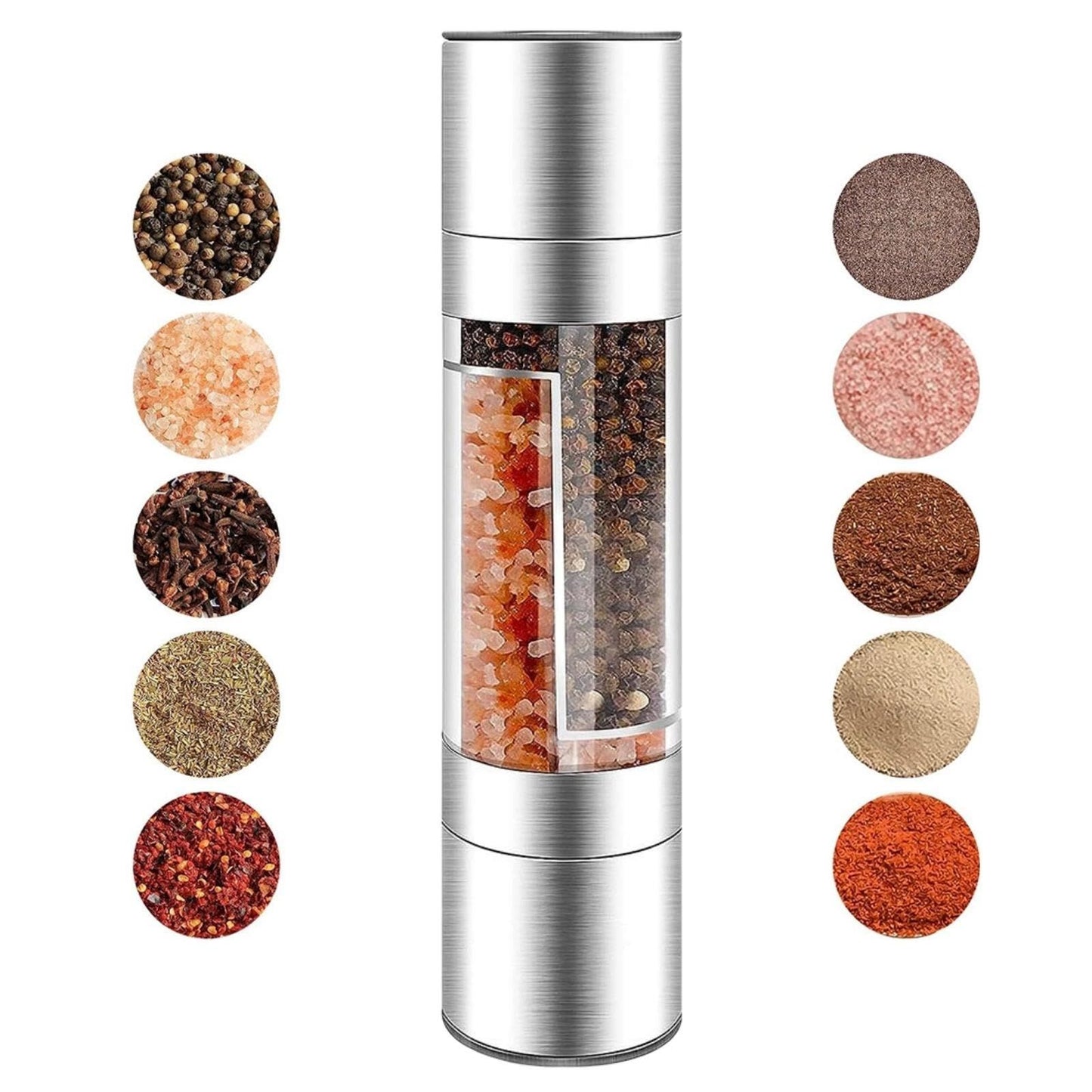 2 in 1 Salt and Pepper Grinder with Adjustable Ceramic Rotor, Manual dual headStainless Steel Salt Grinders and Pepper Mill for Kitchen, Outdoor Barbecue（Single cell 70ml）