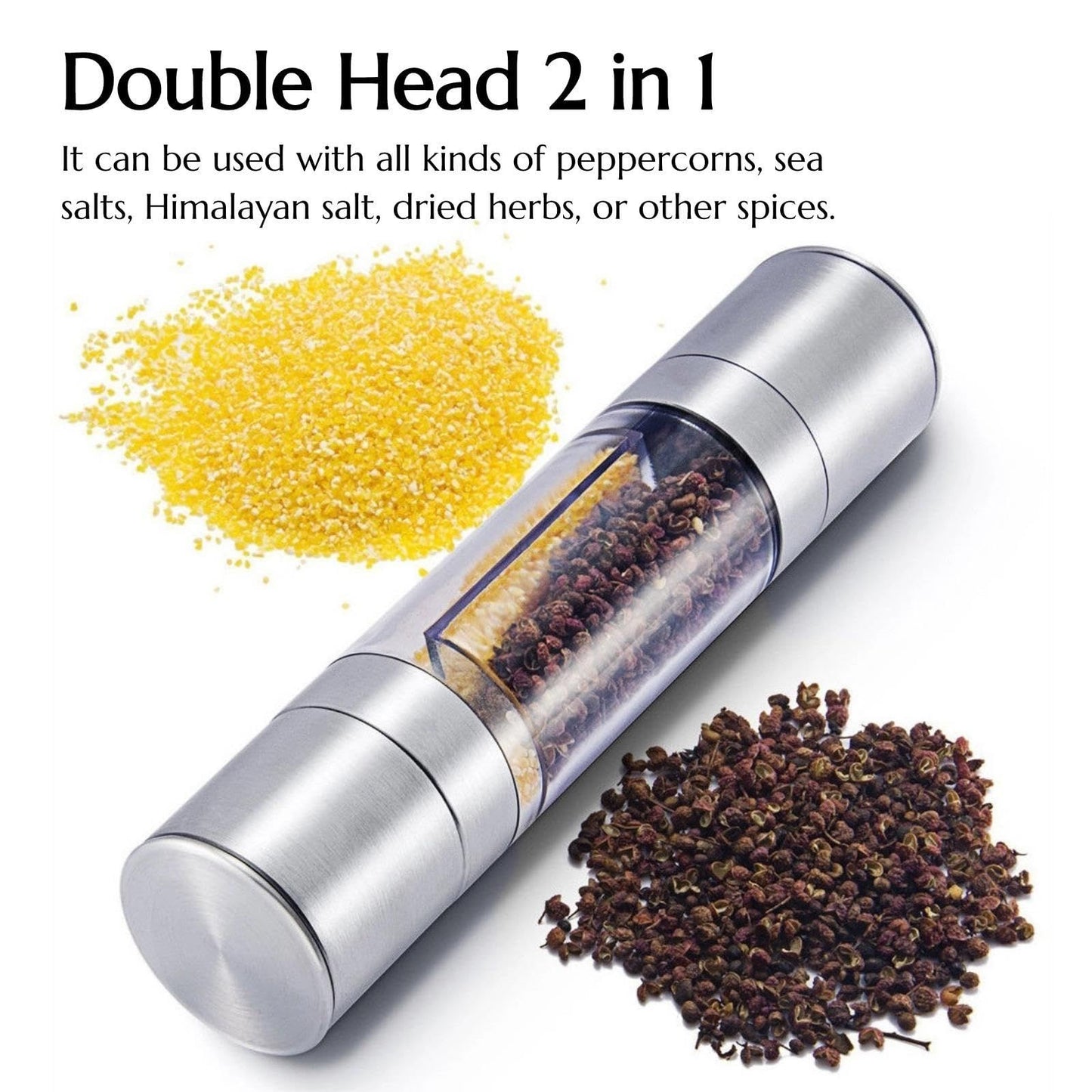 2 in 1 Salt and Pepper Grinder with Adjustable Ceramic Rotor, Manual dual headStainless Steel Salt Grinders and Pepper Mill for Kitchen, Outdoor Barbecue（Single cell 70ml）