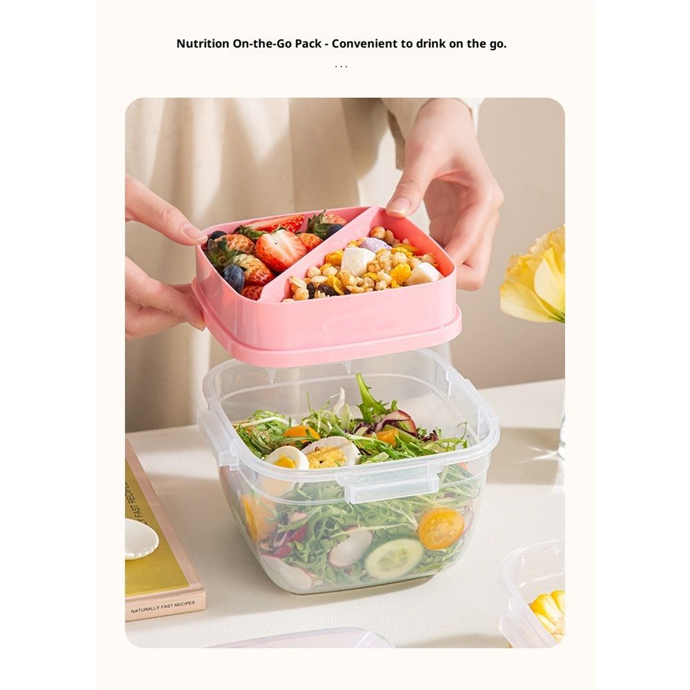 Salad Container For Lunch, Salad Lunch Container For Adults, Salad Bowl Kit With Compartments For Salad Dressing & Toppings