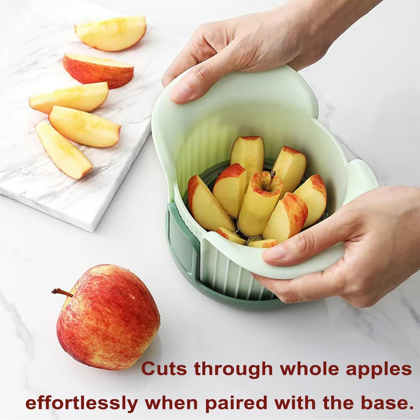 Fruit Slicer, 8 Slices Heavy Duty Apple Cutter with Stand, Apple Corer&Tomato Slicer with Comfort Handle，Up to 3.8 IN Apples, The new apple slicer and corer also comes with tomato cutting blades