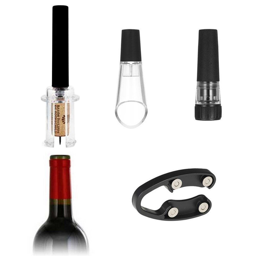 4 in 1 Wine Opening Set,Air Pressure Pump Wine Bottle Opener,Easy Cork Remover Corkscrew,Corkscrew Wine Opener Wine Opener Aluminum Alloy Handle(black)