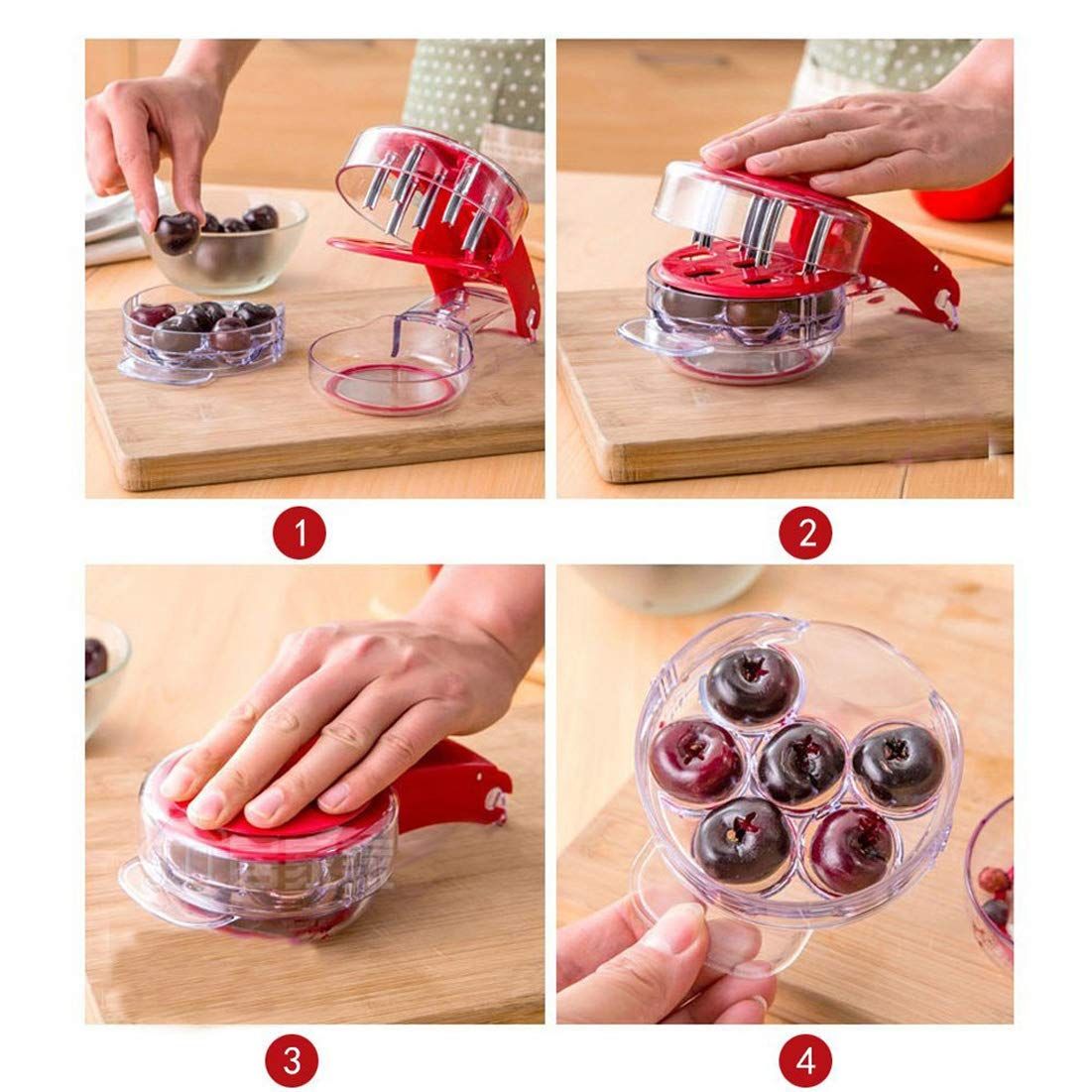 Kitchen Aid Cherry PitterDeluxe Multi Fruit Pit Corer Core Cutter Remover Prep Helper Machine Mason Jar Tool Gadget Red for 6 Cherries Plums Olives Berries