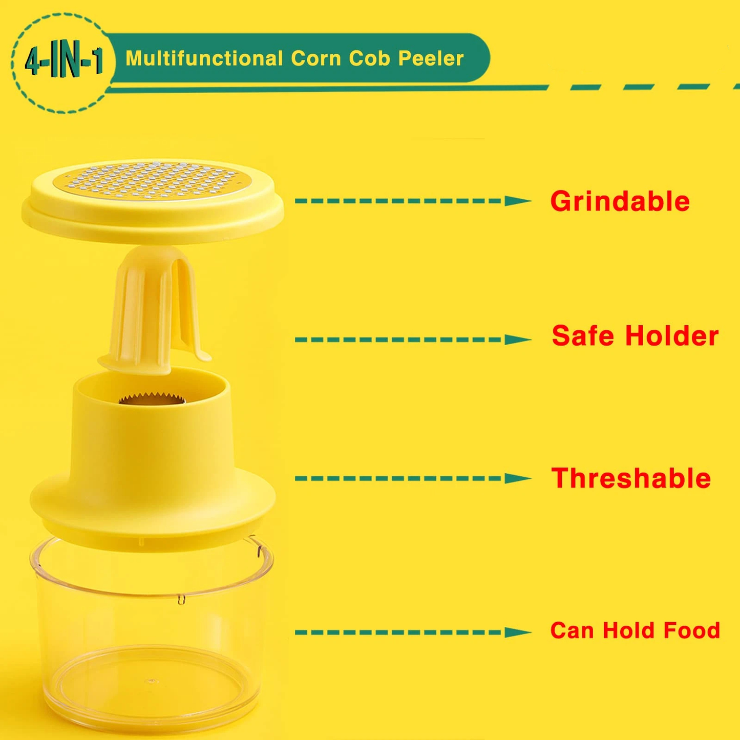 2-in-1 Corn Stripper and Peeler Tool with Bowl, Quick & Safe Corn Kernel Cutter for Shucking Corn on Cob, Comes with Non-Slip Safety Handle (Yellow)