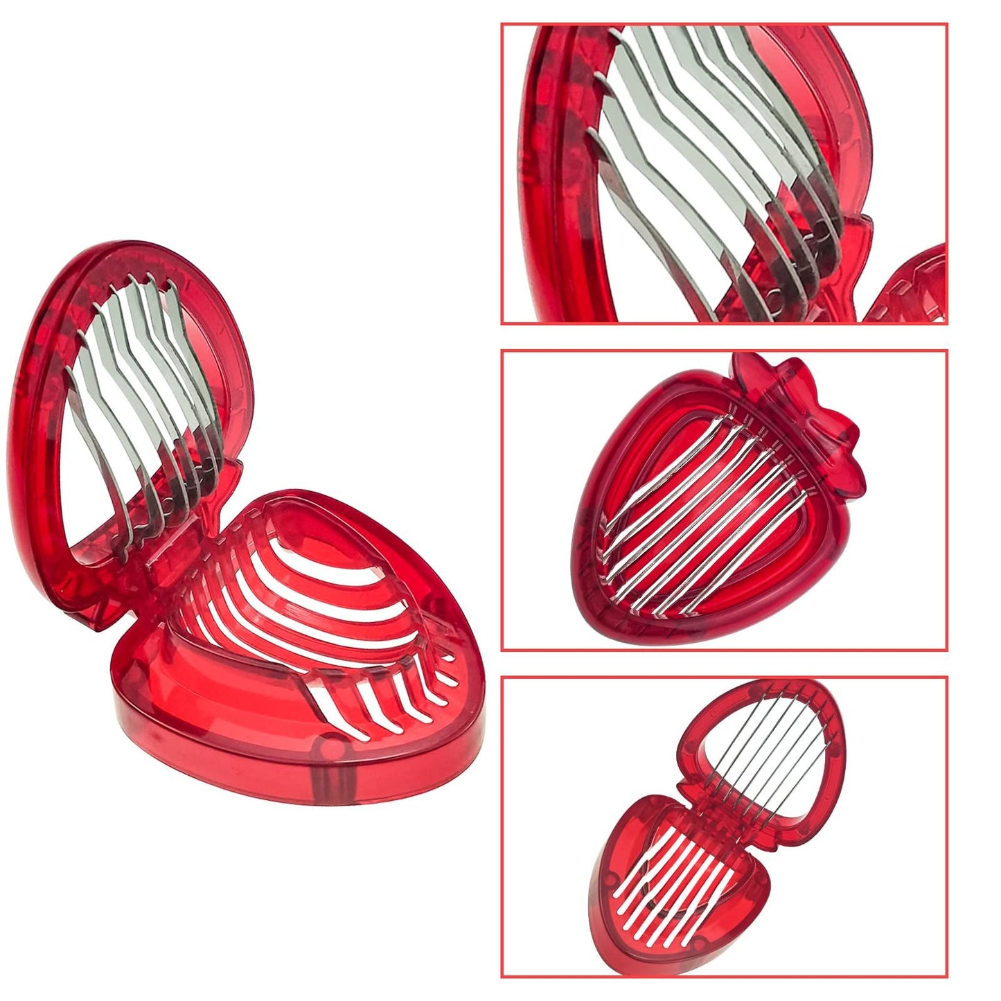 Red Strawberry Slicer,Cup Slicers | Egg Slicers | banana slicers | Strawberry Cutter | Quickly Making Fruit Vegetable,Stainless Steel Blade Kitchen Tools2pcs