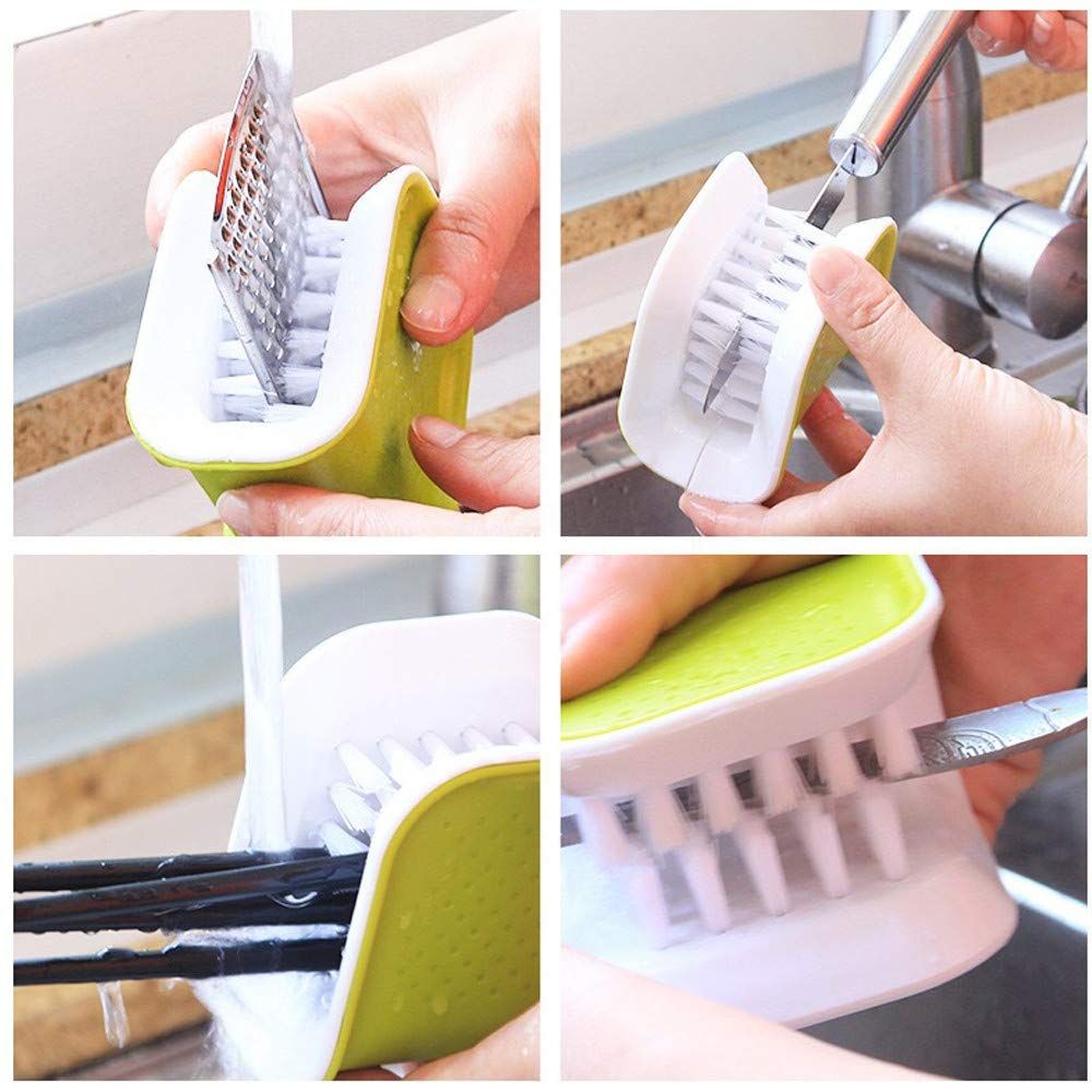 2Pcs Blade Brush Knife Cleaner Non-Slip Cutlery Cleaner Brush Kitchen Washing Chopsticks Knife and Fork Brush green