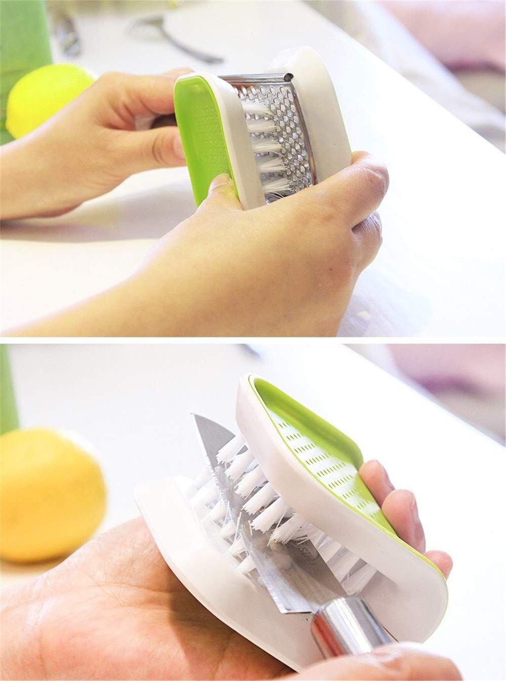 2Pcs Blade Brush Knife Cleaner Non-Slip Cutlery Cleaner Brush Kitchen Washing Chopsticks Knife and Fork Brush green