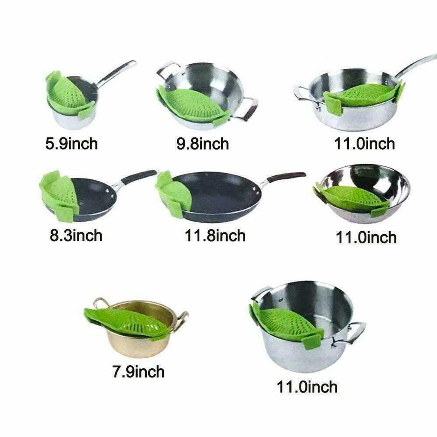 Strainer, 2 Packs of Hands-free Clip-on Heat Resistant Colander Pour Spout for Pasta Vegetable Noodles Pot bowl Pan （green+ blue）