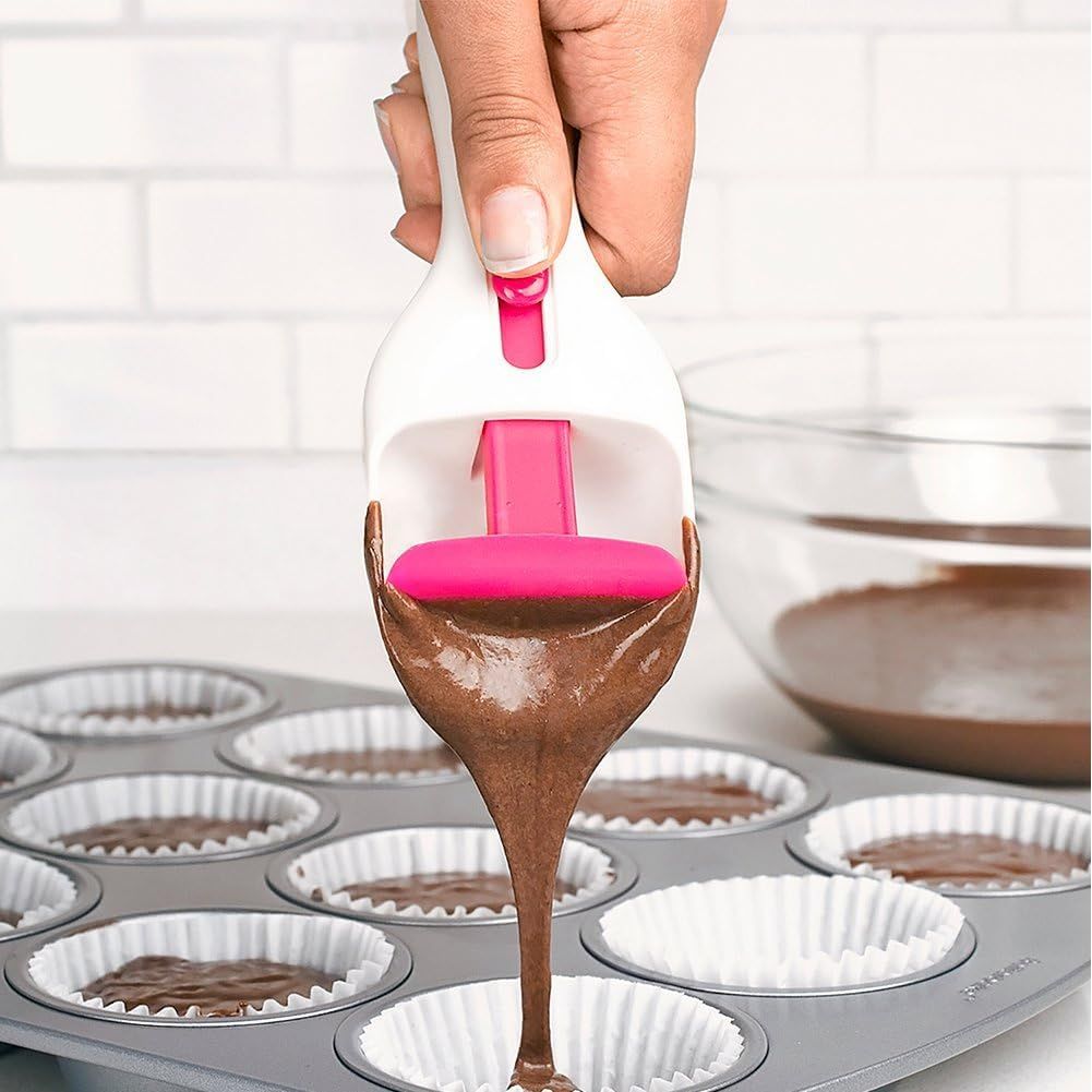 2pcs Cupcake Scoop, Cupcake Batter Scoop Batter Dispenser Sliding Button Dispenses DIY Bakeware Measuring Equal Amounts Kitchen Gadget Baking Tool Flour Distribution Silicone Plunger