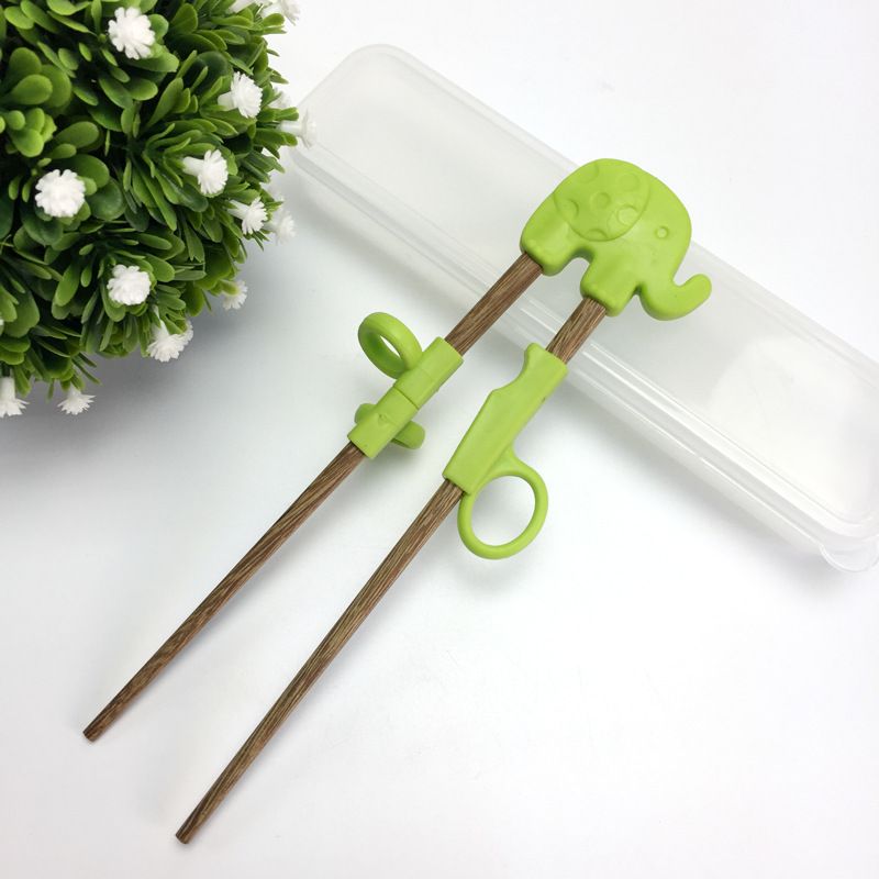 Training Chopsticks, Learning, Beginner, Brain Training, Practice, Korean Food, Japanese Sushi, 1 Step to Learn Chopstick, Right Handed - Elephant Green（17.5*11*5.8cm）