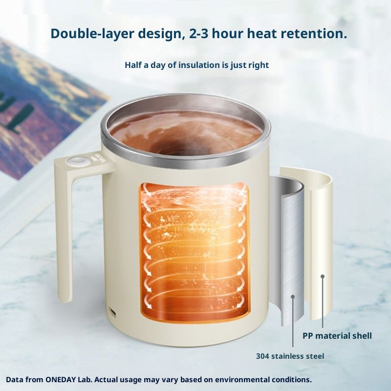 Self Stirring Coffee Mug 12.2 oz, Electric Mixing Cup with Magnetic Stirrer & Anti-Sedimentation, Rechargeable Travel Mug for Coffee, Milk, Hot Cocoa (White)