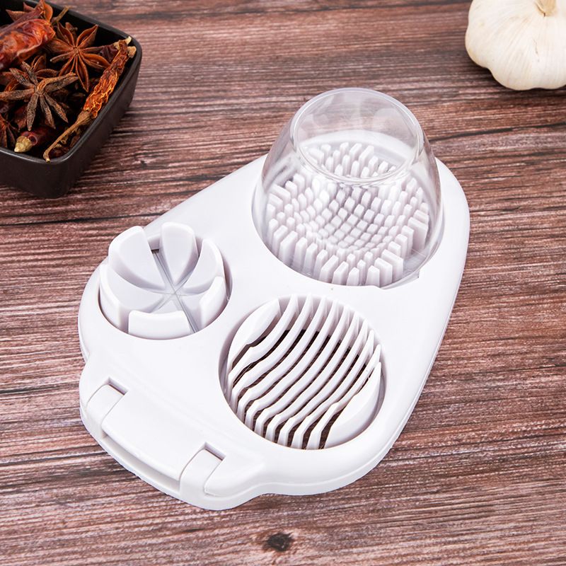Egg Slicer for Hard Boiled Eggs - 3 Slice Modes Egg Cutter, Heavy Duty, Stainless Steel Dicer - Kitchen Chopper Tool for Strawberry, Mushroom, Grape, Cherry Tomato - White（20*14.5*8cm)