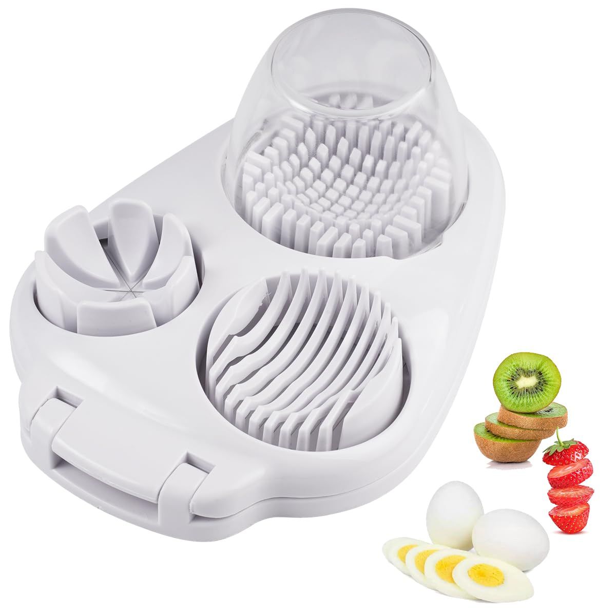 Egg Slicer for Hard Boiled Eggs - 3 Slice Modes Egg Cutter, Heavy Duty, Stainless Steel Dicer - Kitchen Chopper Tool for Strawberry, Mushroom, Grape, Cherry Tomato - White（20*14.5*8cm)