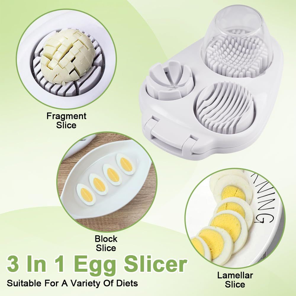 Egg Slicer for Hard Boiled Eggs - 3 Slice Modes Egg Cutter, Heavy Duty, Stainless Steel Dicer - Kitchen Chopper Tool for Strawberry, Mushroom, Grape, Cherry Tomato - White（20*14.5*8cm)
