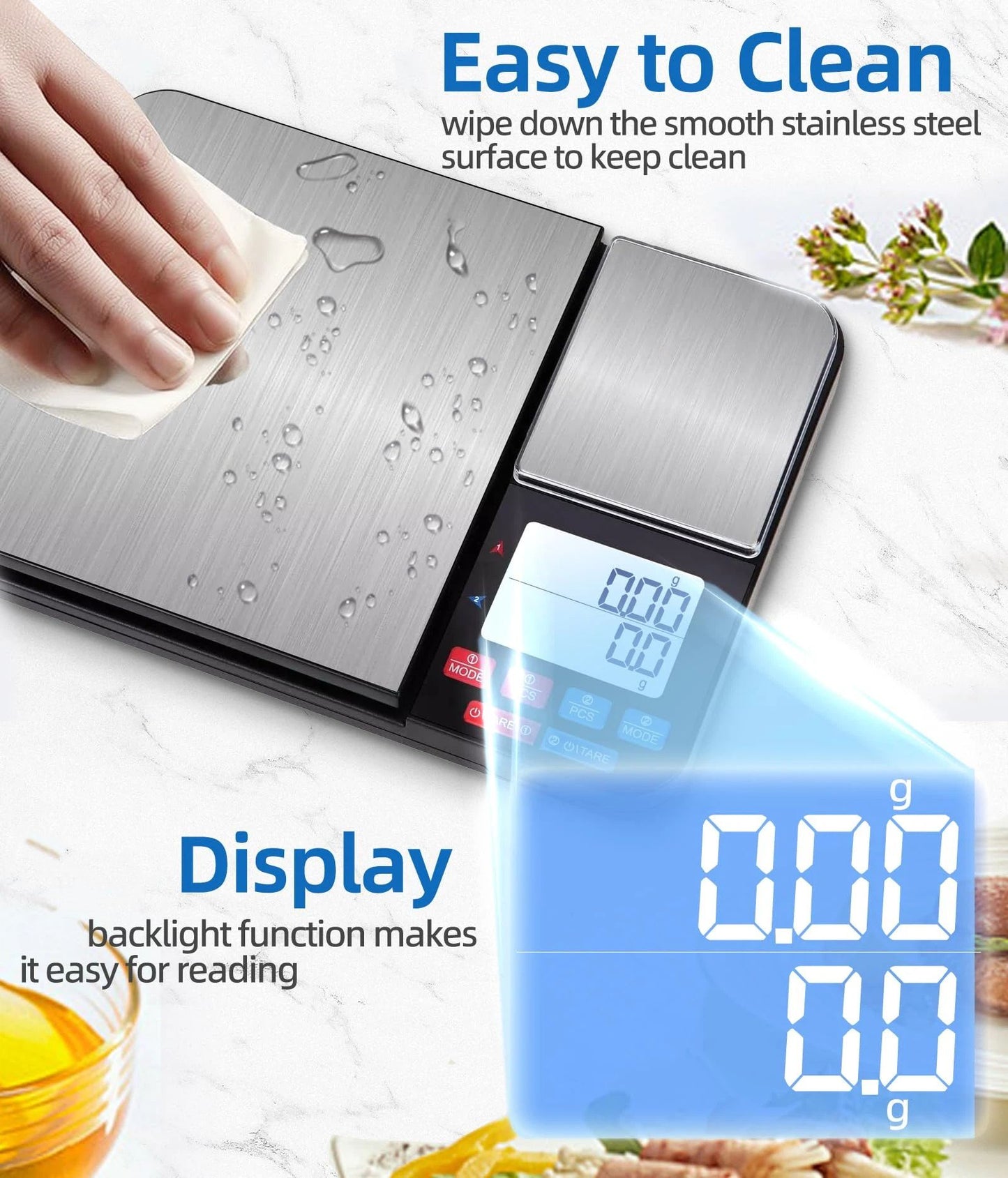 Dual Platform Digital Kitchen Scales, Food Scales with Two Precision, for Baking Cooking Coffee Jewelry, with Stainless Steel（195*140*27mm）
