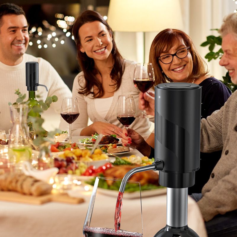 Electric Wine Bottle Opener Set Rechargeable Wine Set with Foil Cutter, Electric Wine Opener, Electric 2in-1 Wine Aerator & Pourer, Electric Vacuum Pump and Wine Stoppers, Black