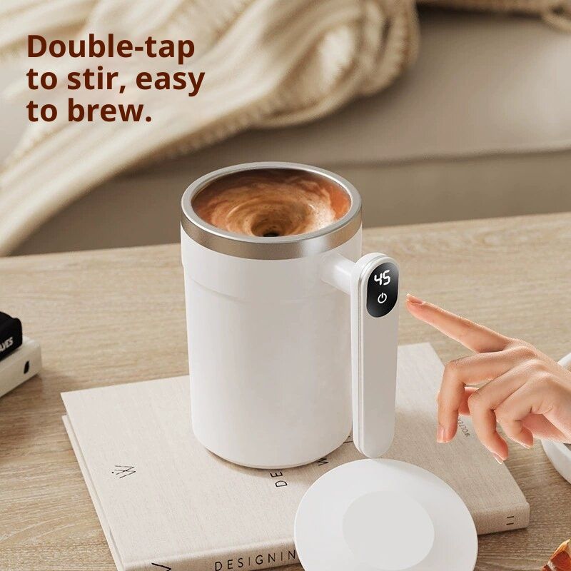 Self Stirring Coffee Mug-Automatic Magnetic Stirring Cup for Easy Mixing | USB Rechargeable with 304 Stainless Steel Interior,Silicone Lid,Ideal for Coffee,Cocoa,Milk（white 400ml）