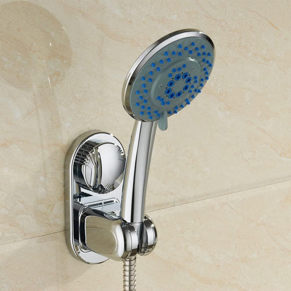 Suction cup Handheld Shower Head Holder - Designed For Large Shower Head - Relocatable Horizontal Setting - - Wider Input - Wall mounted with Vacuum Power (Polished Chrome)