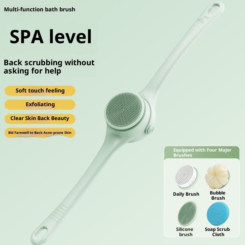 Electric Body Brush Back Scrubber for Shower, Auto Spinning Exfoliating Massage Bath Brush Rechargeable, Dual Long Handle, Deep Cleansing, Waterproof, Rotating Body Brushes with 4 Brush Heads