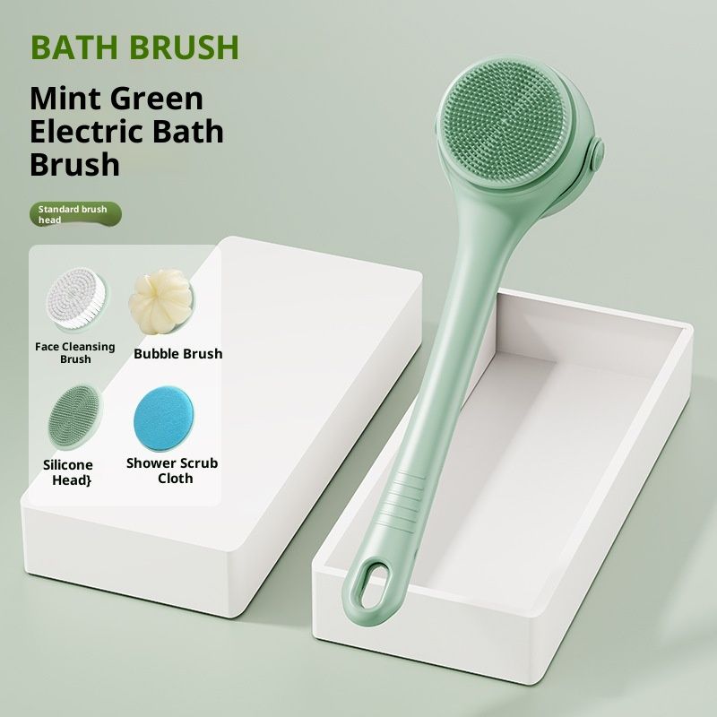 Electric Body Brush Back Scrubber for Shower, Auto Spinning Exfoliating Massage Bath Brush Rechargeable, Dual Long Handle, Deep Cleansing, Waterproof, Rotating Body Brushes with 4 Brush Heads