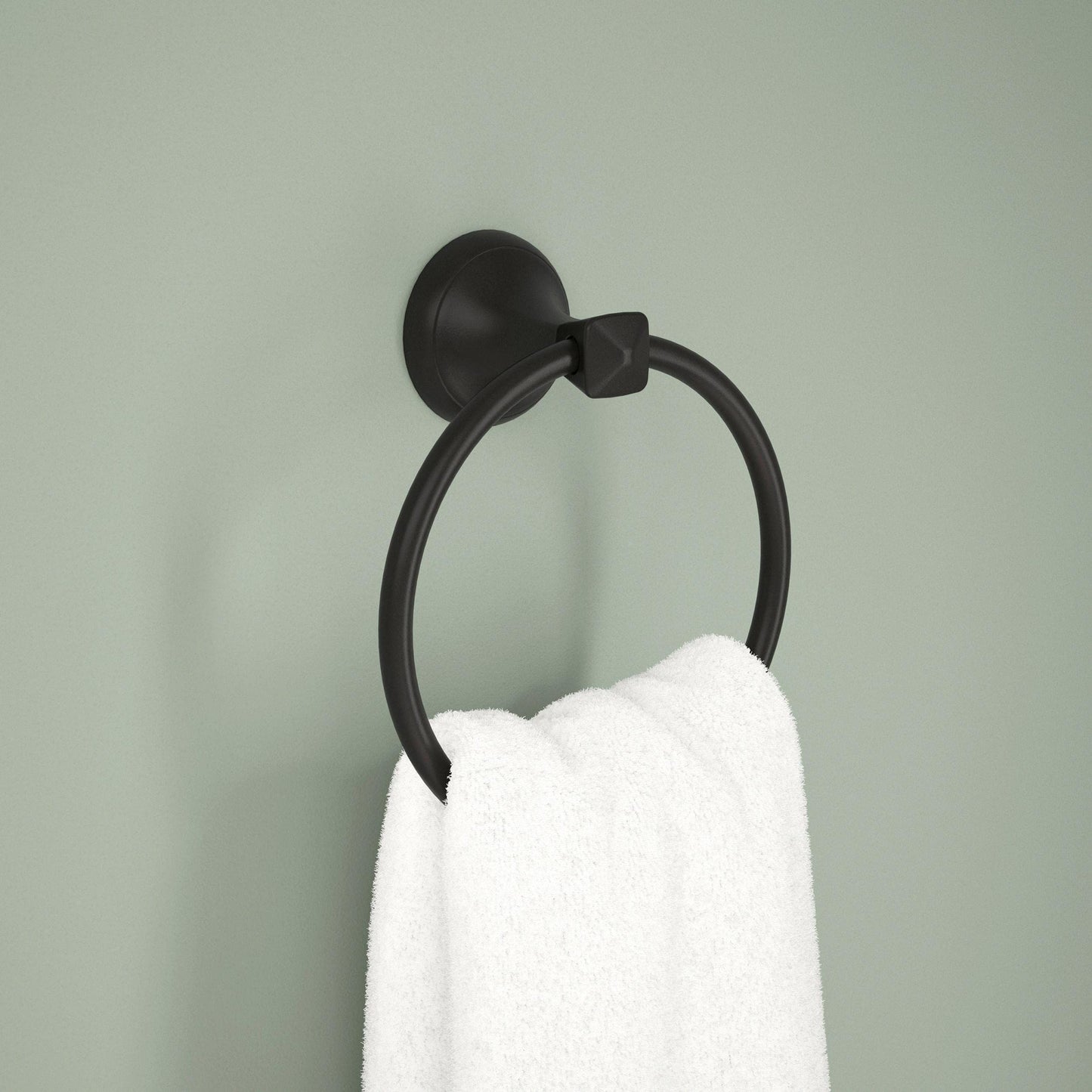 Modern Bathroom Hand Towel Ring, Bathroom Accessories Bath Towel Hanger for Kitchen,Matte Black（18*15.5cm)（The packaging includes three screws）