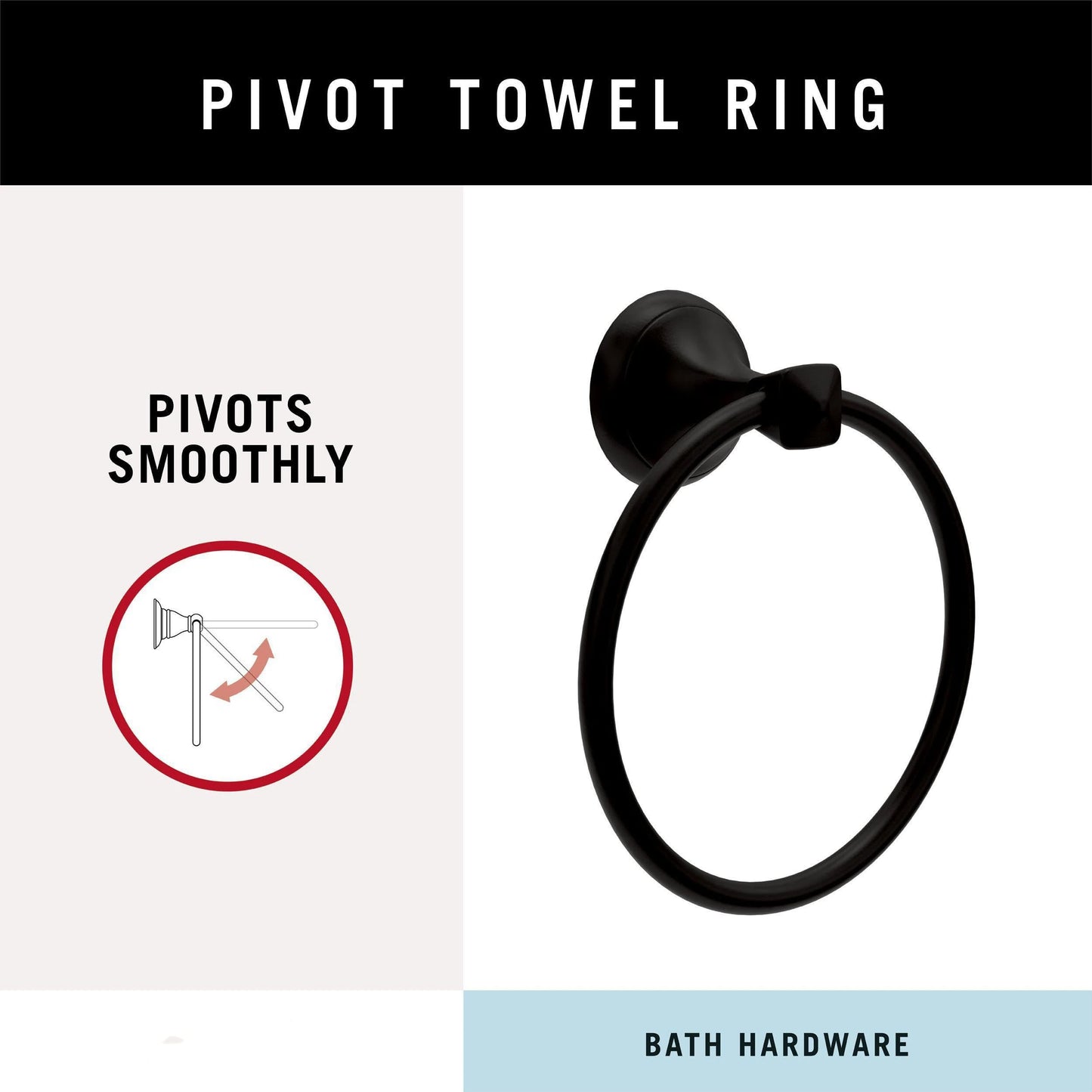 Modern Bathroom Hand Towel Ring, Bathroom Accessories Bath Towel Hanger for Kitchen,Matte Black（18*15.5cm)（The packaging includes three screws）