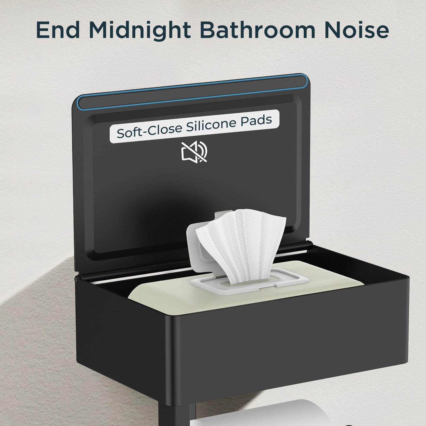 Matte Black Toilet Paper Holder with Shelf, Wipe Holder for Bathroom Flushable Wipes Dispenser Toilet Paper and Wipes Holder Toilet Paper Holder with Storage（20.5*13*15.5cm)
