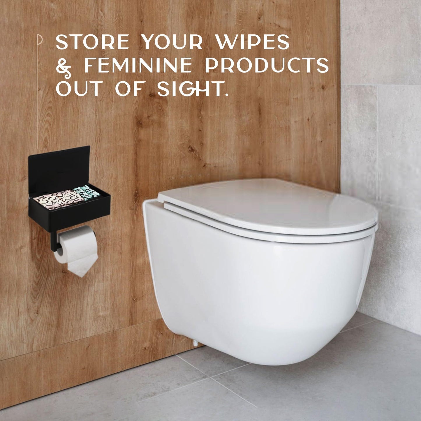 Matte Black Toilet Paper Holder with Shelf, Wipe Holder for Bathroom Flushable Wipes Dispenser Toilet Paper and Wipes Holder Toilet Paper Holder with Storage（20.5*13*15.5cm)