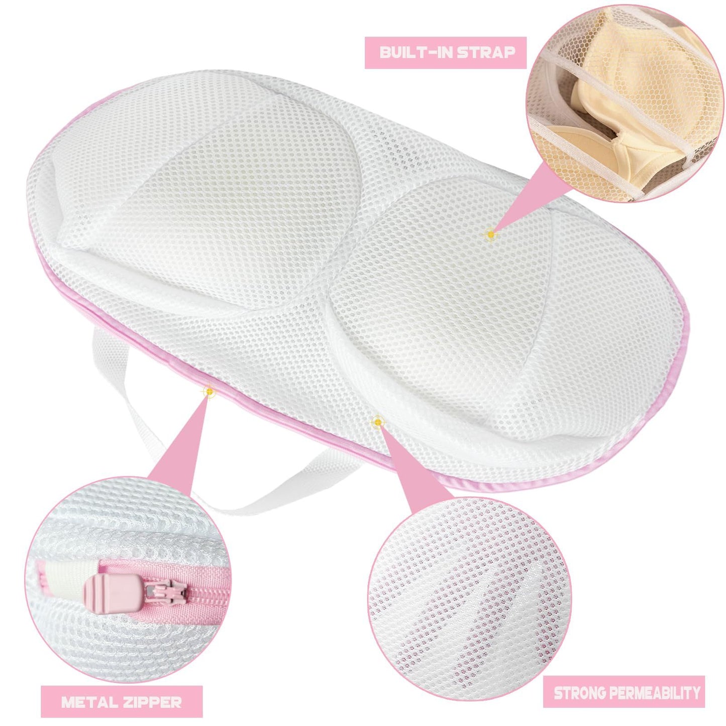Bra Washing Bags for Laundry - 6 PCS, Lingerie Bag Underwear Brassiere Washing Bags with Zipper for Women Laundry Storage (thicken-Pink 6 pack，33*20cm)