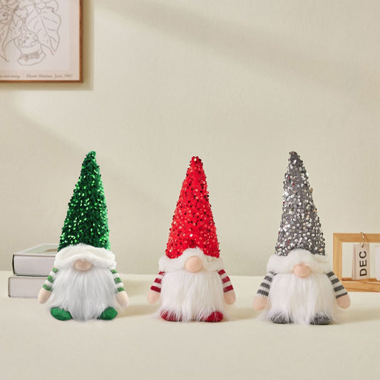Lighted Christmas Gnome, Handmade Sequins Hat  , Light Up Plush Elf Toy Holiday Present, Battery Operated Winter Tabletop Christmas Decorations,3 pcs(red,gray,green)Single size 30 * 16cm