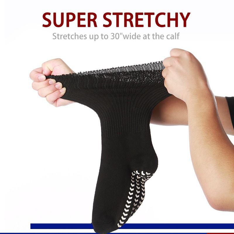 Extra Width Diabetic Socks Men Women-4 Pairs Wide Edema Sock for Swollen Feet,Non Slip Cast Bariatric Socks