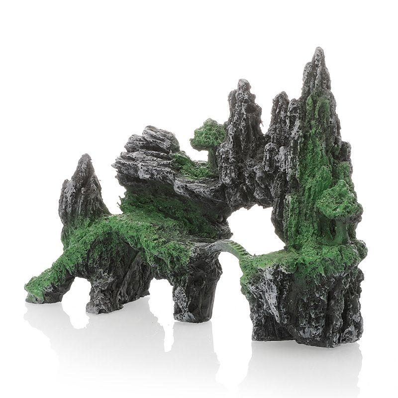 Large Fish Tank Decorations, Mountain View Aquarium Ornament with Tree House Cave Bridge Artificial Plastic Plants Aquarium Decorations