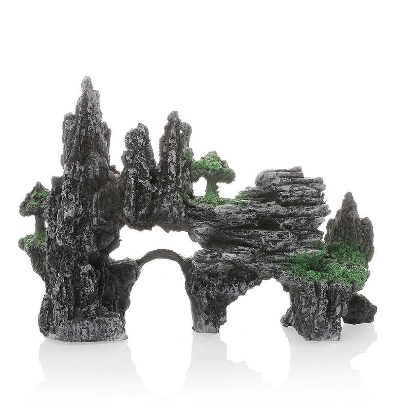 Large Fish Tank Decorations, Mountain View Aquarium Ornament with Tree House Cave Bridge Artificial Plastic Plants Aquarium Decorations