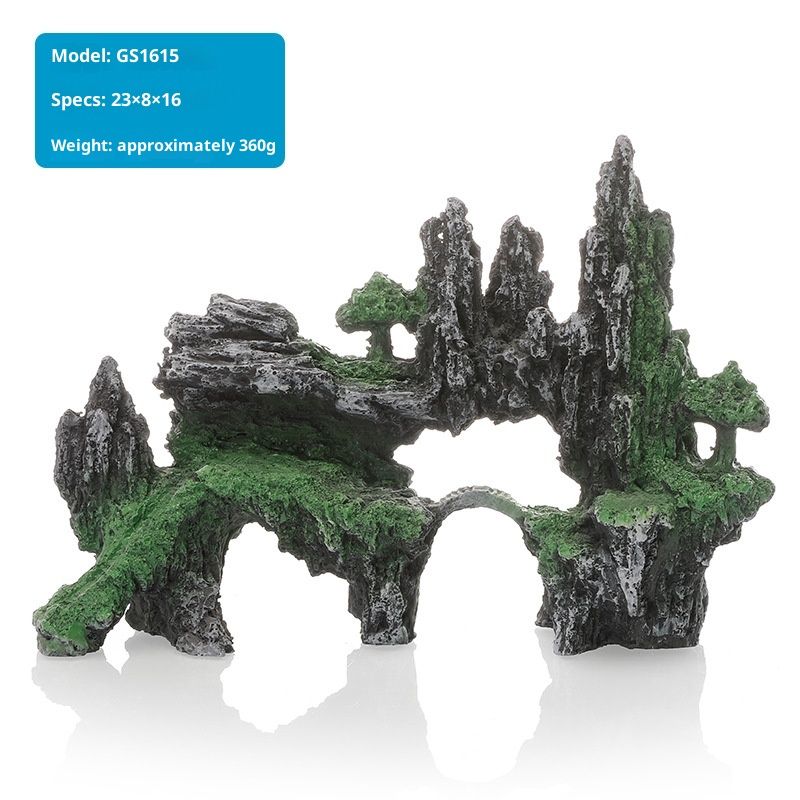 Large Fish Tank Decorations, Mountain View Aquarium Ornament with Tree House Cave Bridge Artificial Plastic Plants Aquarium Decorations