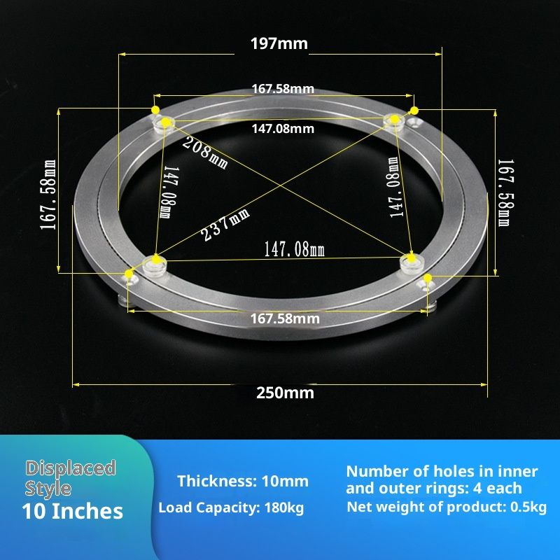 Aluminium Alloy Turntable Bearing, Heavy Duty Swivel Turntable Lazy Rotating Bearing Turntable Round Dining Table Smooth Swivel Plate Hardware (250mm - 10inch)