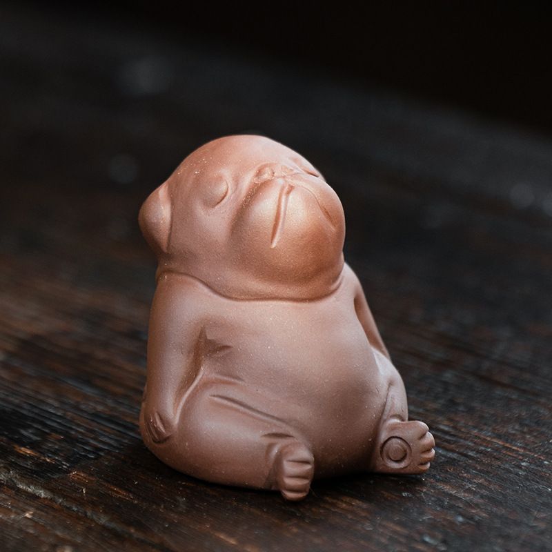 Handcrafted Purple Clay Chinese Kung Fu Tea Accessories Pet Small Lazy Dog, Zisha Tea Pet Meditative Dog Ornaments, Lazy Sleepy Puppy Sculpture Crafts for Decoration