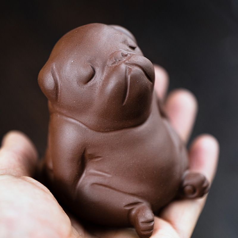 Handcrafted Purple Clay Chinese Kung Fu Tea Accessories Pet Small Lazy Dog, Zisha Tea Pet Meditative Dog Ornaments, Lazy Sleepy Puppy Sculpture Crafts for Decoration